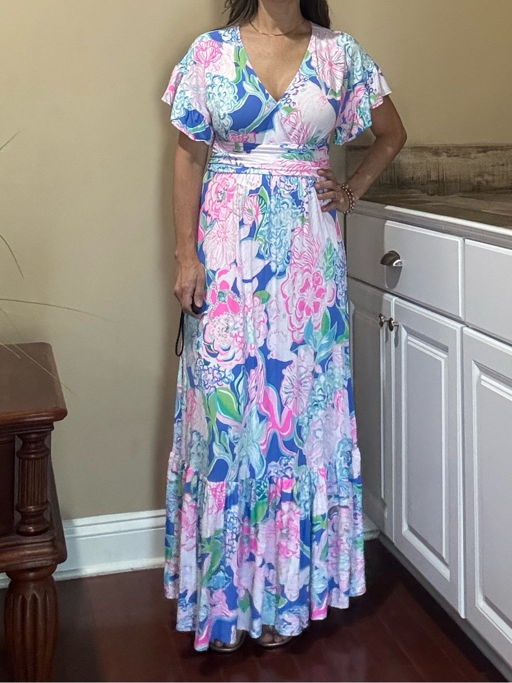 Lilly Pulitzer Pink Blue Green Floral Maxi Dress
